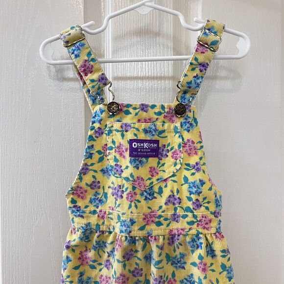Vintage Oshkosh B'Gosh Yellow Floral Corduroy Overall USA Dress Girls SZ 5 FLAWS - Picture 2 of 16